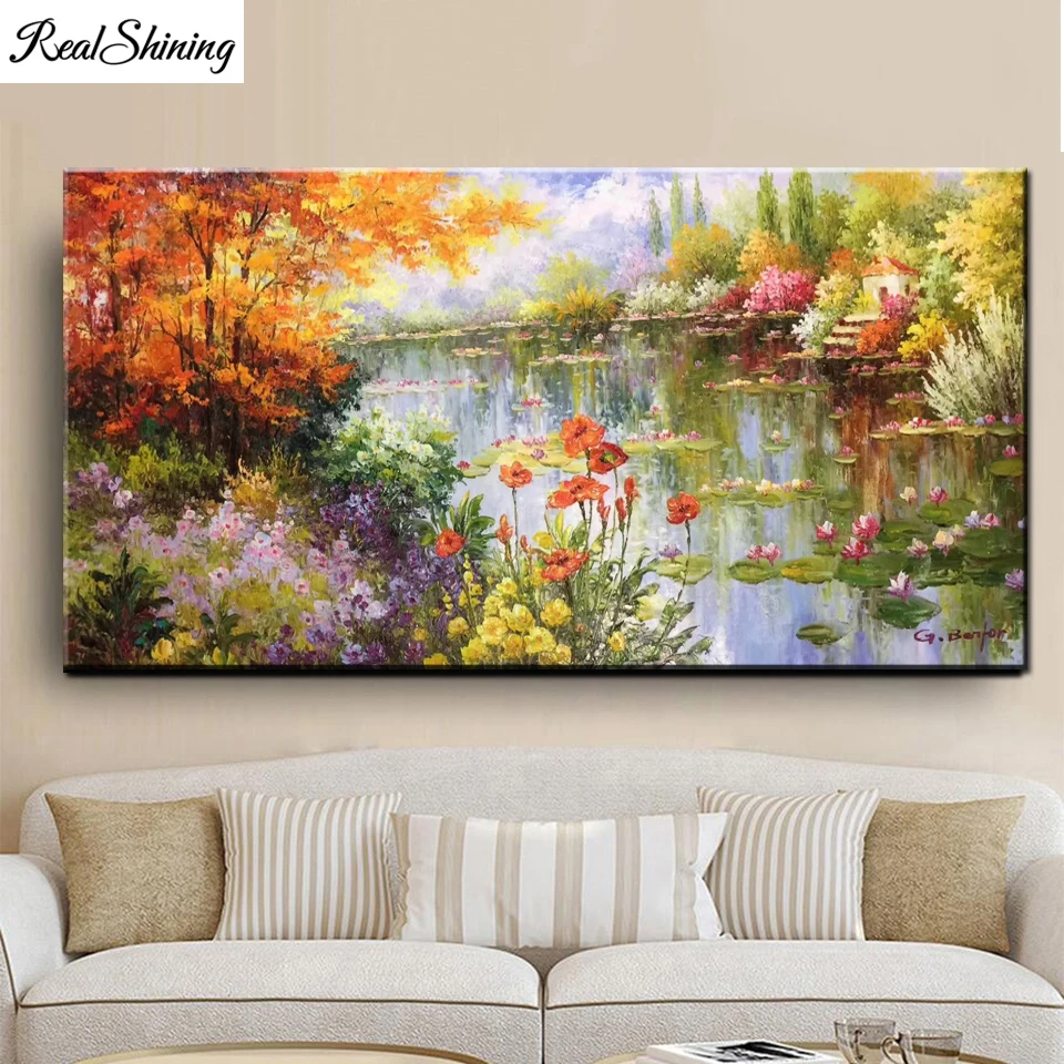 Claude Monet Teich Seerose Diamantgemälde Groß, Mosaik Diamantbild Vollquadrat/Runde 5D-Diamant-Stickerei, T859