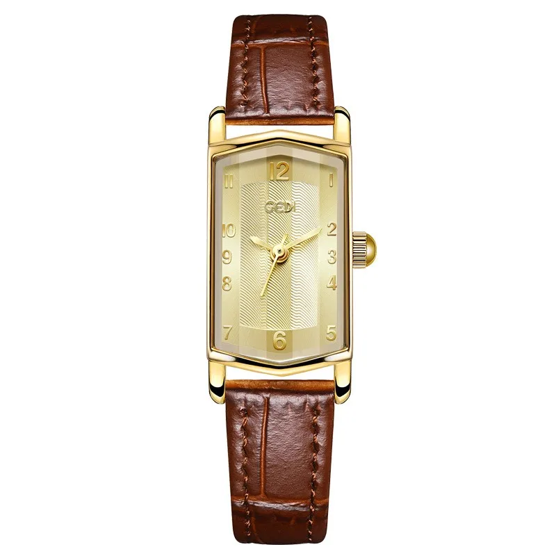 Fashion Gedi Top Brand Vintage Rectangular Luxury Elegant Waterproof Genuine Leather Strap Ladies Quartz Woman Gifts Watches