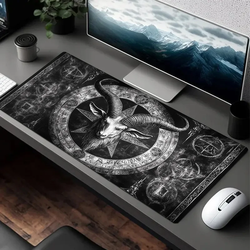 CIFBUY Black White Baphomet Bull Gaming Mouse Pad Large Desk Mat Non-Slip Rubber Base Smooth Surface for Office PC Laptop