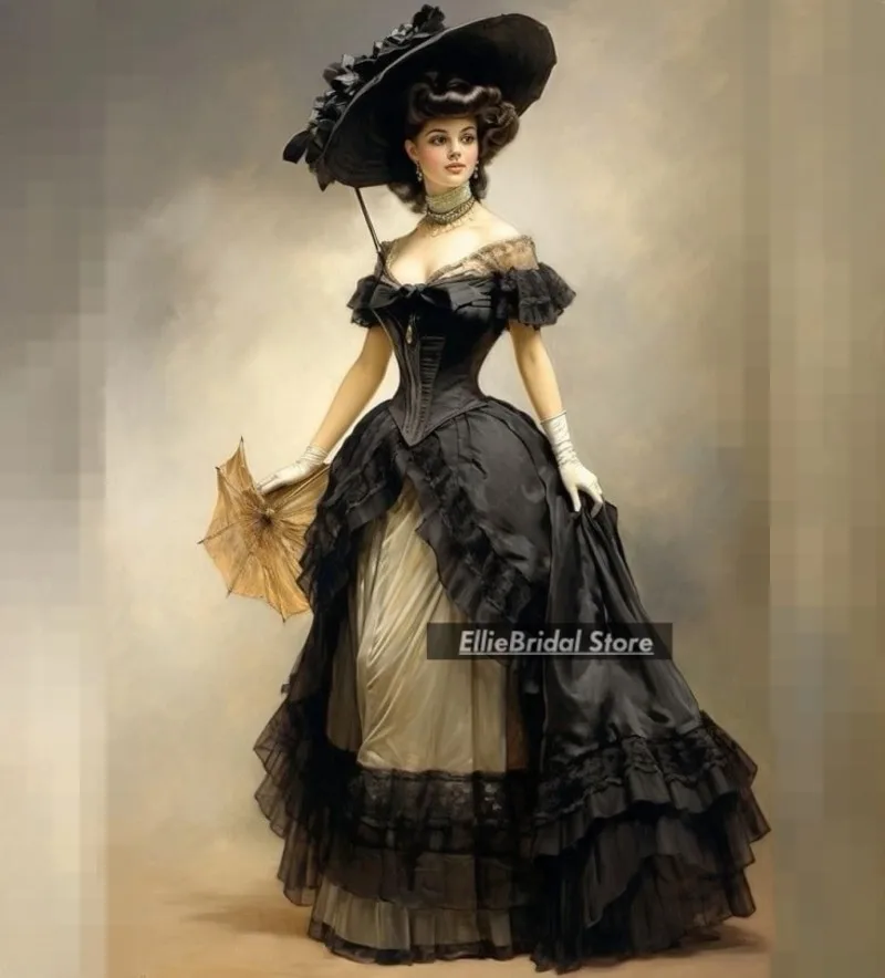 

Stunning Victorian Evening Dresses V Neck Tiered Lace Wedding Party Dress Vintage Gothic Prom Gown Customized