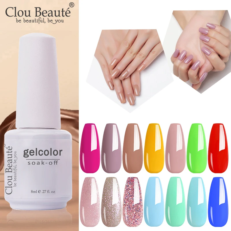 Clou Beaute 8ml 115 kolorowy żelowy lakier do paznokci Top płaszcz podstawowy Vernis Semi Permanent UV Glitter żel hybrydowy Nail Art Beauty lakier