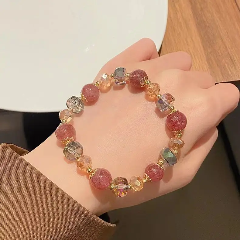 Fashion Sweet Pink Crystal Beads Bracelet for Women Men Attract Money Wealth Good Luck Bracelet Friendship Jewelry Birthday Gift