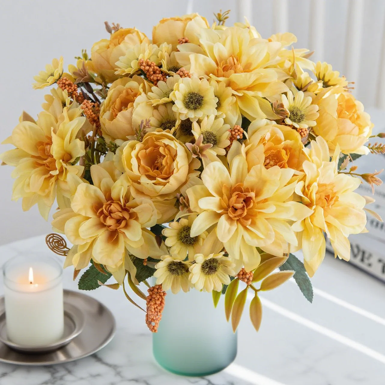 Artificial Flower Silk Dahlia Rose Festival Home Office Table Garden Arch Wall Wedding Bride Bouquet Party Diy Gift Prop Decora