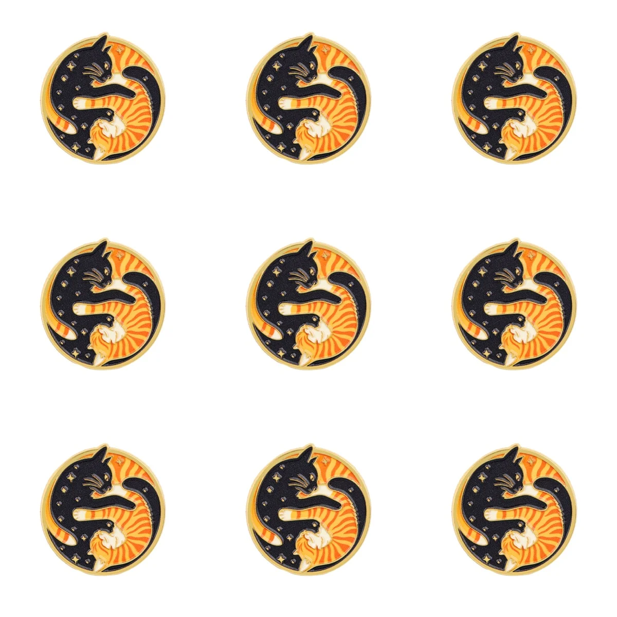 9-teiliges Yin-Yang-Katzen-Emaille-Pin-Set, Cartoon-Tierbrosche für Mantel, Damenbroschen, Kragen- und Reversnadeln, Metallabzeichen, Schmuckgeschenk