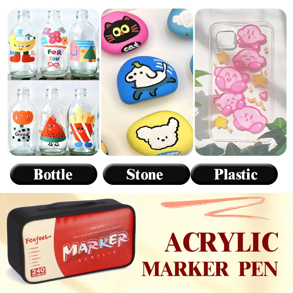 240/288 ألوان أكريليك علامات فرشاة ناعمة تلميح الطلاء للحجر الصخري اللوحة مهرجان هدية أقلام فنية ذاتية الصنع تأتي مع حقيبة التخزين