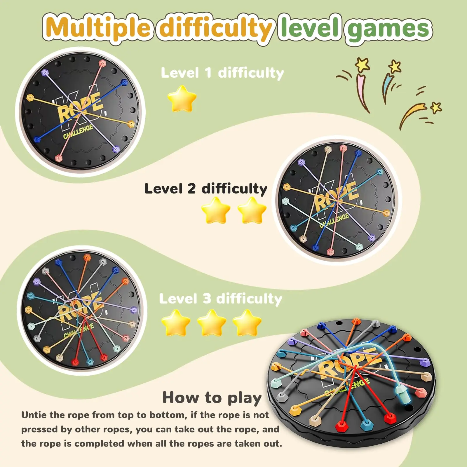 Brain Knots Rope Untangling Stack Puzzle Board Game for Autism ADHD Kids & Adult, Antistress Fidget Toy Family Travel Party Gift