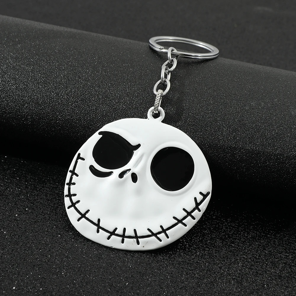 Disney Anime Movie The Nightmare Before Christmas Metal Nameplate Keychain Jack Skellington Keyrings for Backpack Accessories