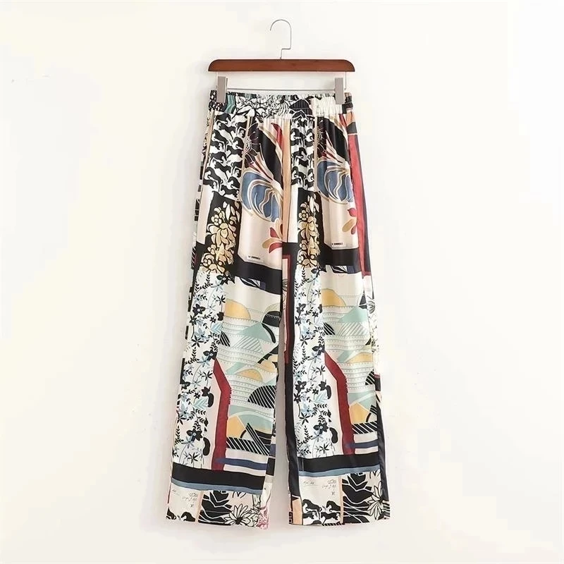 Long Sleeve Pants Sleepwear Women's Pajamas Set Summer Print Vintage V-neck Long Kimono 2 Pieces Pijamas Women Home Suit