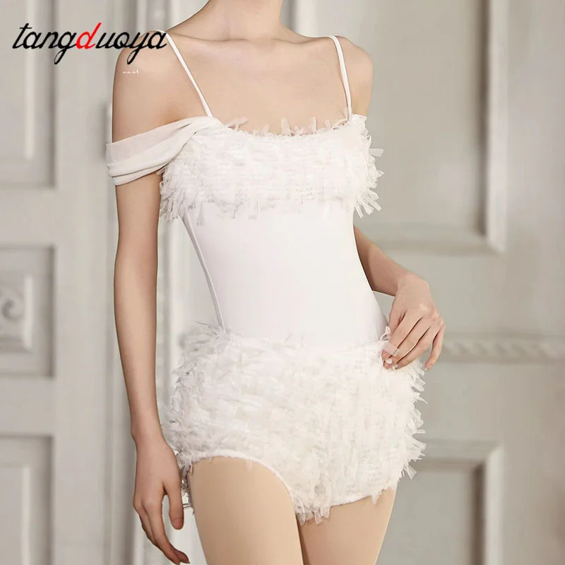 

Женский балетный купальник с перьями, танцевальный комбинезон для балерины, гимнастический купальник, современная лирическая танцевальная одежда