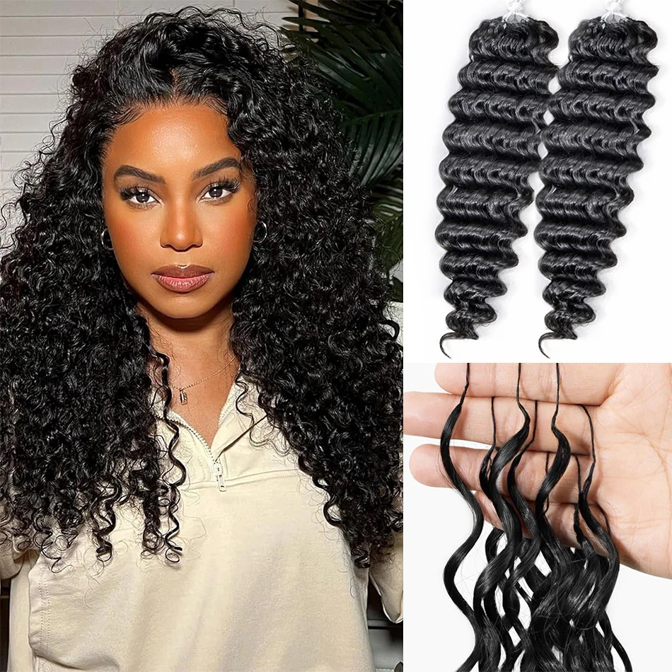

Наборы волос для наращивания 12A Deep Wave Crochet: невидимые, глубоко вьющиеся, без узлов, предварительно разделенные, для причесок в стиле бохо