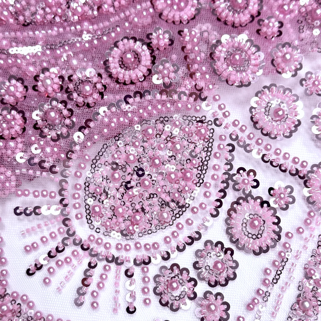 

2026 High Quality African Lace Fabric 5Yard Sheer Floral Embroidery Sequin Beaded Tube Lace Trim Tulle Fabric For Sewing Dress