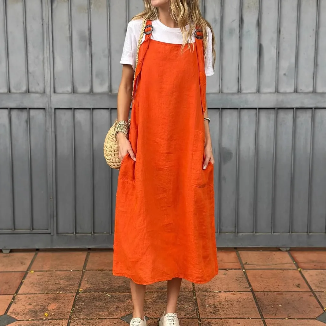 

2026 Summer New Fashion Adjustable Strap Casual Cotton Linen Long Dress For Women From Europe And America Amazon