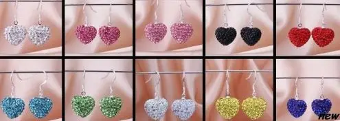 5pair/lot heart plated 11*13mm women micro pave disco ball bead mixed white multicolor Crystal Beads drop  earrings