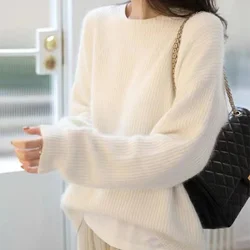 Y2K Women Solid Elegant Sweater Pullovers Chic O-neck Long Sleeve Knitted Sweaters Autumn Office Female New Fashion Casual Tops