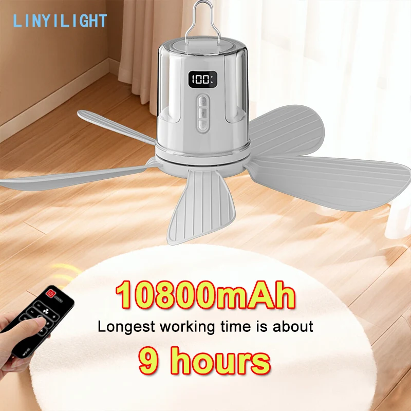 

10800mAh Portable Ceiling Fan Battery Operated Ceiling Fan Wireless Ceiling Fan Canopy Fan RGB Ambient Lighting for Camping Tent