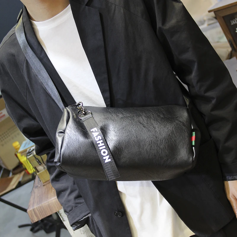 New 2021 Men\'s Small Shoulder Bag Cylinder Messenger Bag Trendy Fashion Shoulder Bag Street Student Small Backpack