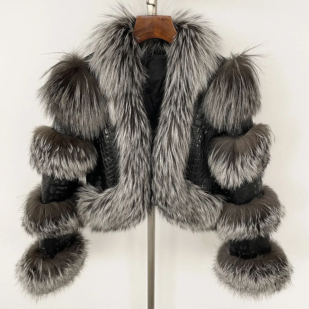 2024 giacca invernale da donna in vera pelle moda autunnale giacca in vera pelliccia di volpe giacca di pelle di pecora per donna