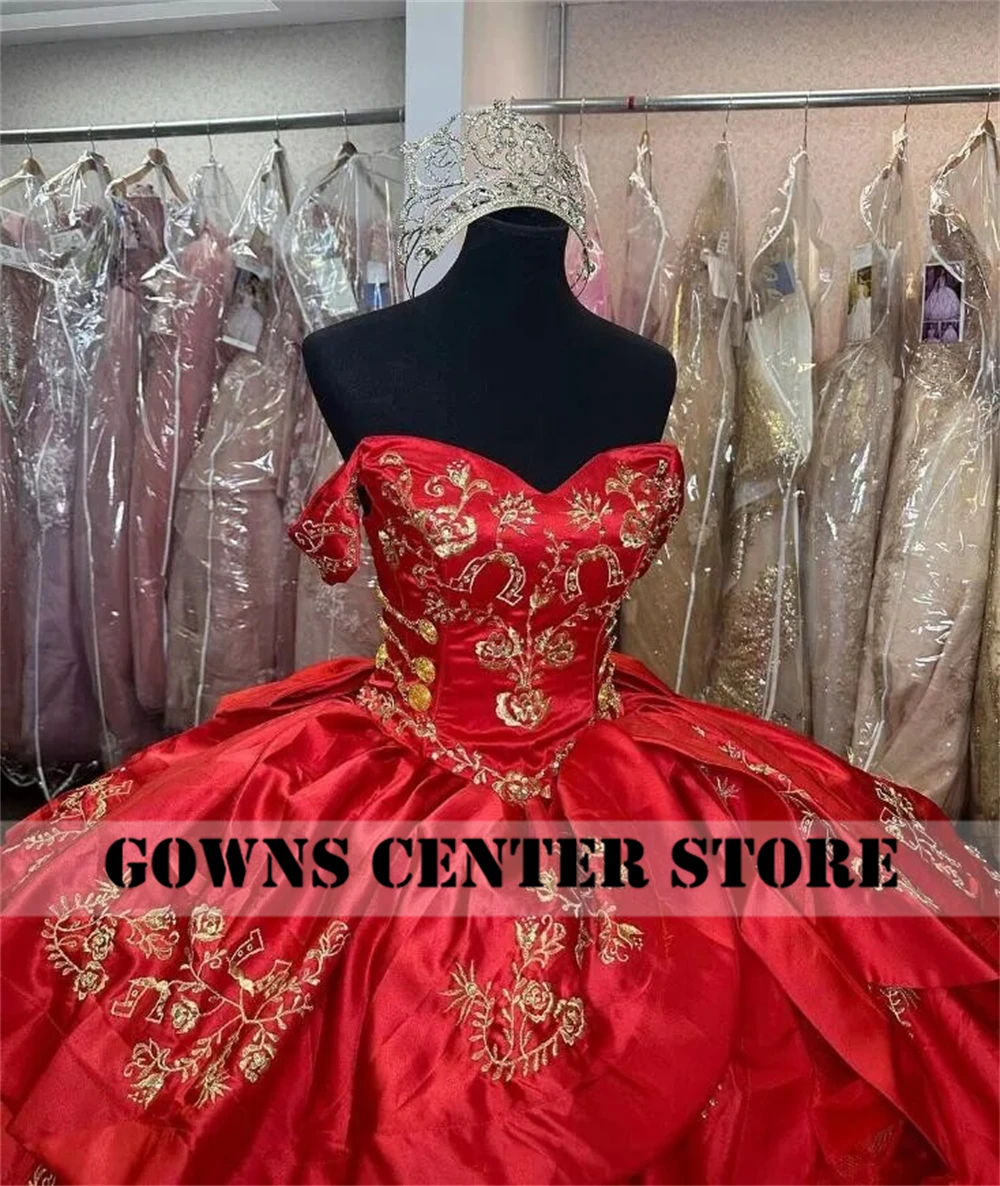 Red Ruffels Luxury Embroidery Mexican Ball Gown Quinceanera Dress Tulle Off The Shoulder Sweet 15 Dress Vestidos De 15 Años