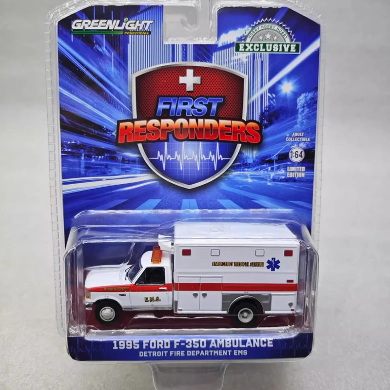 

GreenLight Diecast 1:64 1995 Ford F-350 Ambulance Alloy Car Model Classics Adult Souvenir Gift Static Display
