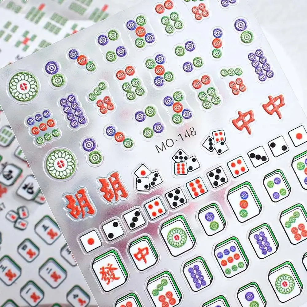 Accesorios para uñas, pegatinas para uñas de Mahjong, adornos para manicura, dijes para uñas de dibujos animados, calcomanías para uñas de Mahjong, Color rojo, personaje chino