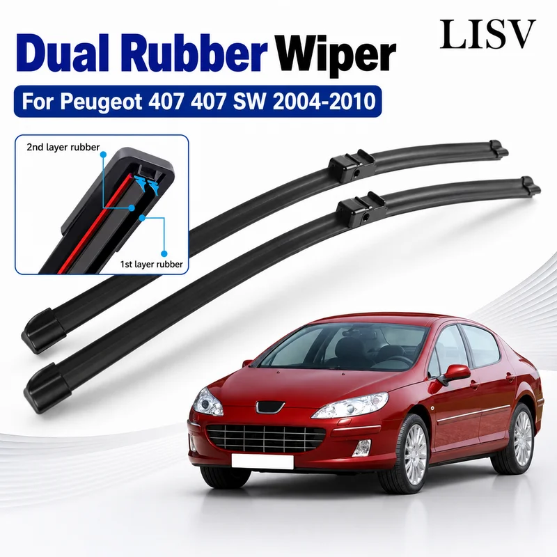 LHD Front Wiper Blades For Peugeot 407 407 SW 2004-2010 Windshield Windscreen Window Car Rain Brushes Replacement 28"+28" Pair