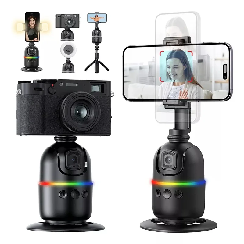 Smart Auto Face Tracking Desktop AI Gimbal for Smartphone & Action Camera 360 Rotation Follow Focus Vlog Kit, Option with Tripod