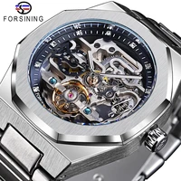 Reloj Mecánico Automático Informal Forsining para Hombre, Manecillas Luminosas, Correa de Acero Inoxidable, Reloj de Pulsera de Lujo con Esqueleto