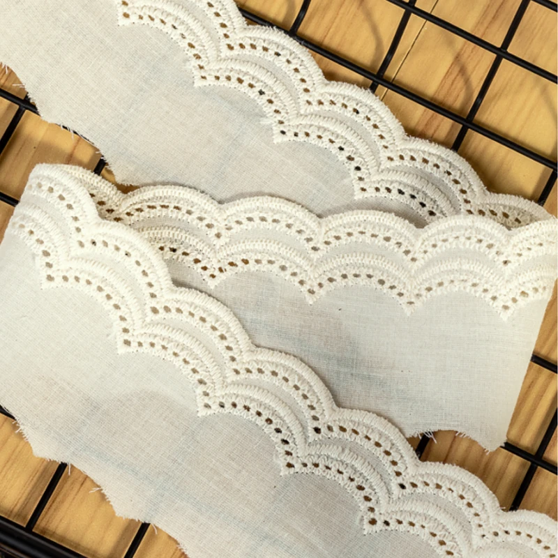 3Yards Luxury White Beige Embroidery Flower Cotton Fabrics Lace Women\'s Clothing Collar DIY Lace Trim Embroidered Lace Fabrics