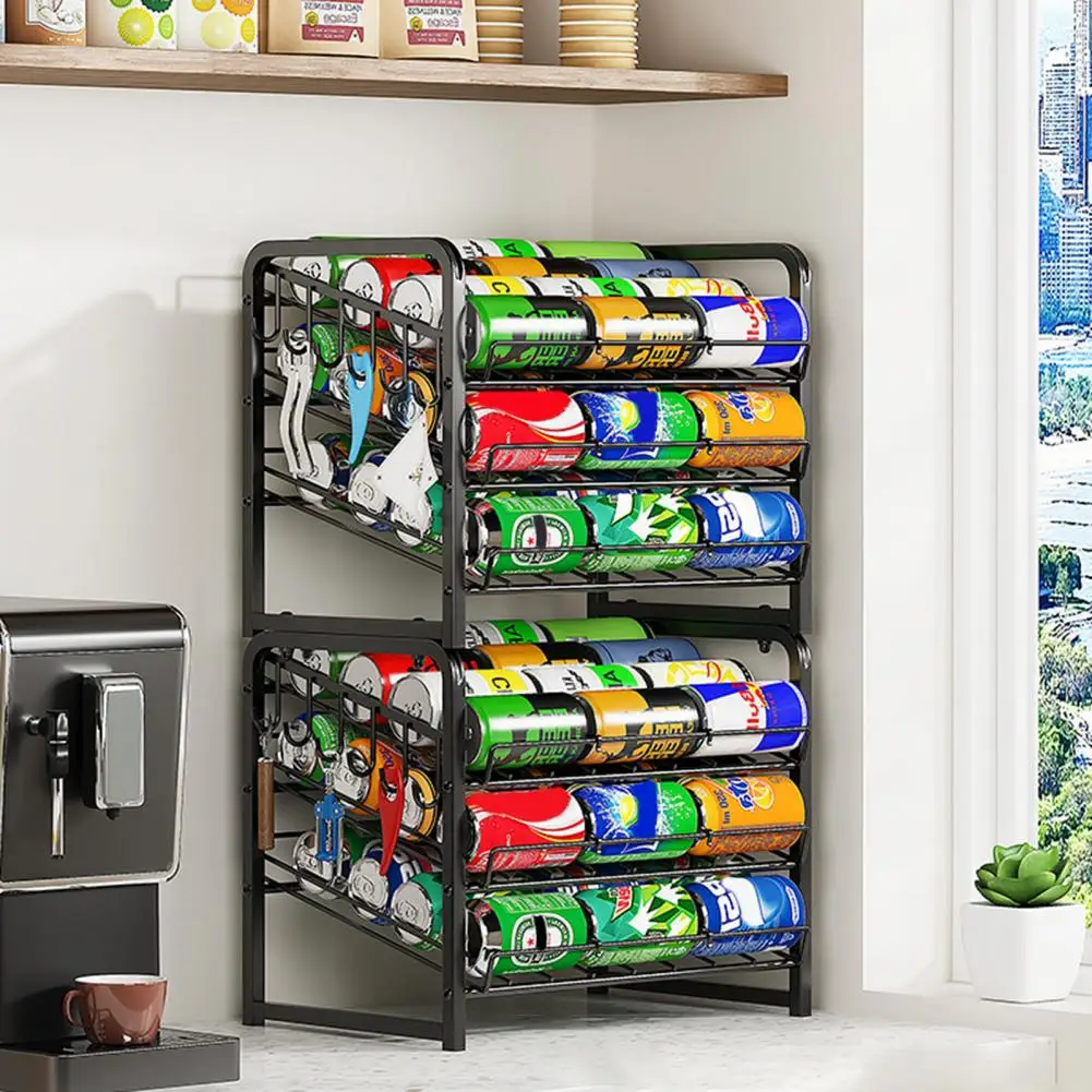 Beverage Organizer Shelf Capacity Automatic Rolling Storage Rack for Beer Soda Fridge 2 Tiers Organizer Dispenser Bottle Storage