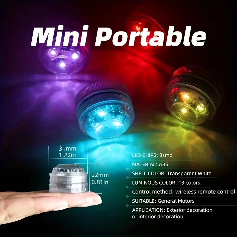 Traceless paste LED car interior lights remote control decoration car atmosphere neon bottom RGB mini underwater lights.