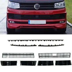 6PCS Front Bumper Gloss Black Lower Grille Grill Insert Mesh + Grille Trim For VW T6 Transporter Caravelle 2016-2019