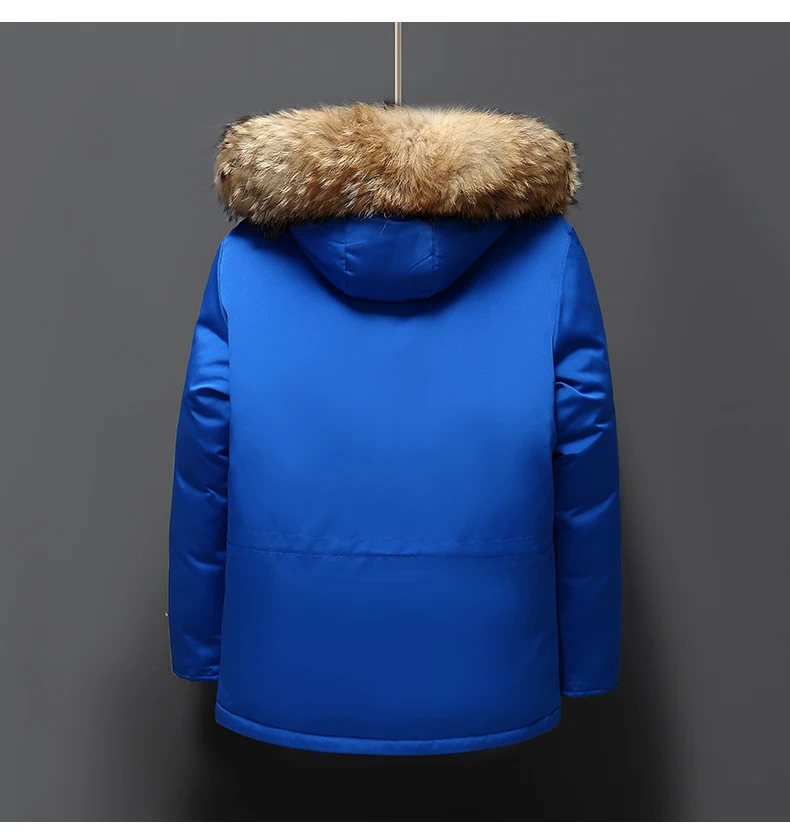 New Winter Warm Hooded Duck Down Jacket Men\'s Hat&Fur Collar Detachable Thick Puffer Coat Outwear Solid Top Cotton-Padded Parkas