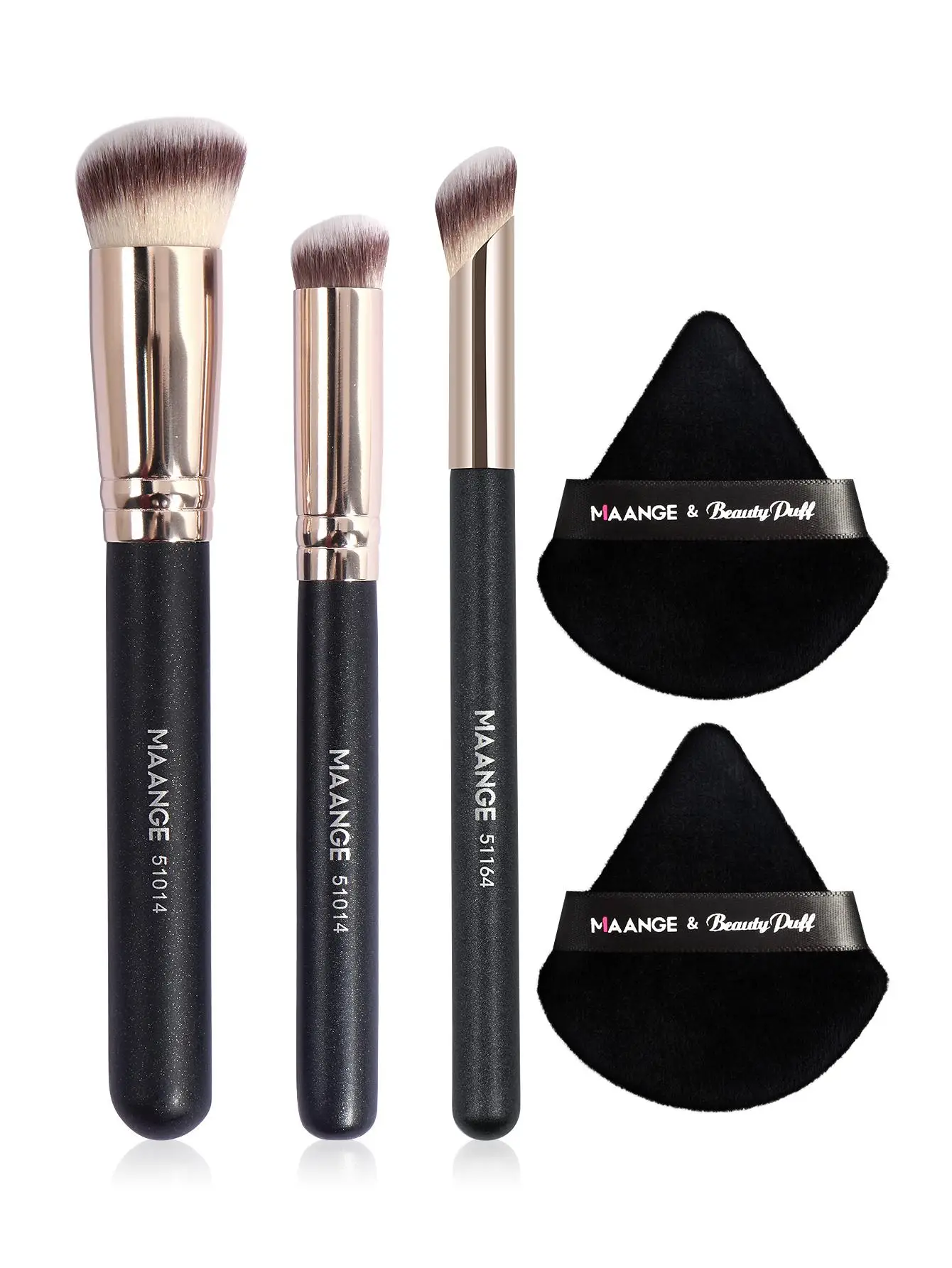 3pcs Makeup Brush Set+2pcs Triangle Dry Air Cushion Puff Foundation Concealer Makeup Sponge Women Cosmetics Brush Beauty Tools