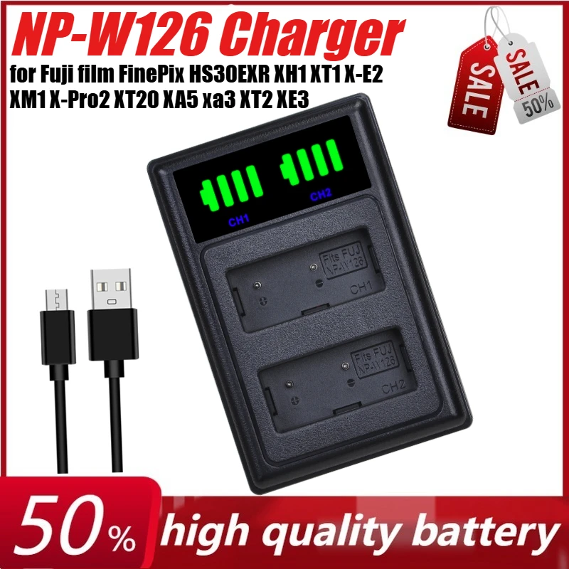 

NP-W126 LCD USB Charger for Fuji Film FinePix HS30EXR XH1 XT1 X-E2 XM1 X-Pro2 XT20 XA5 Xa3 XT2 XE3 X100F XA10 XT10
