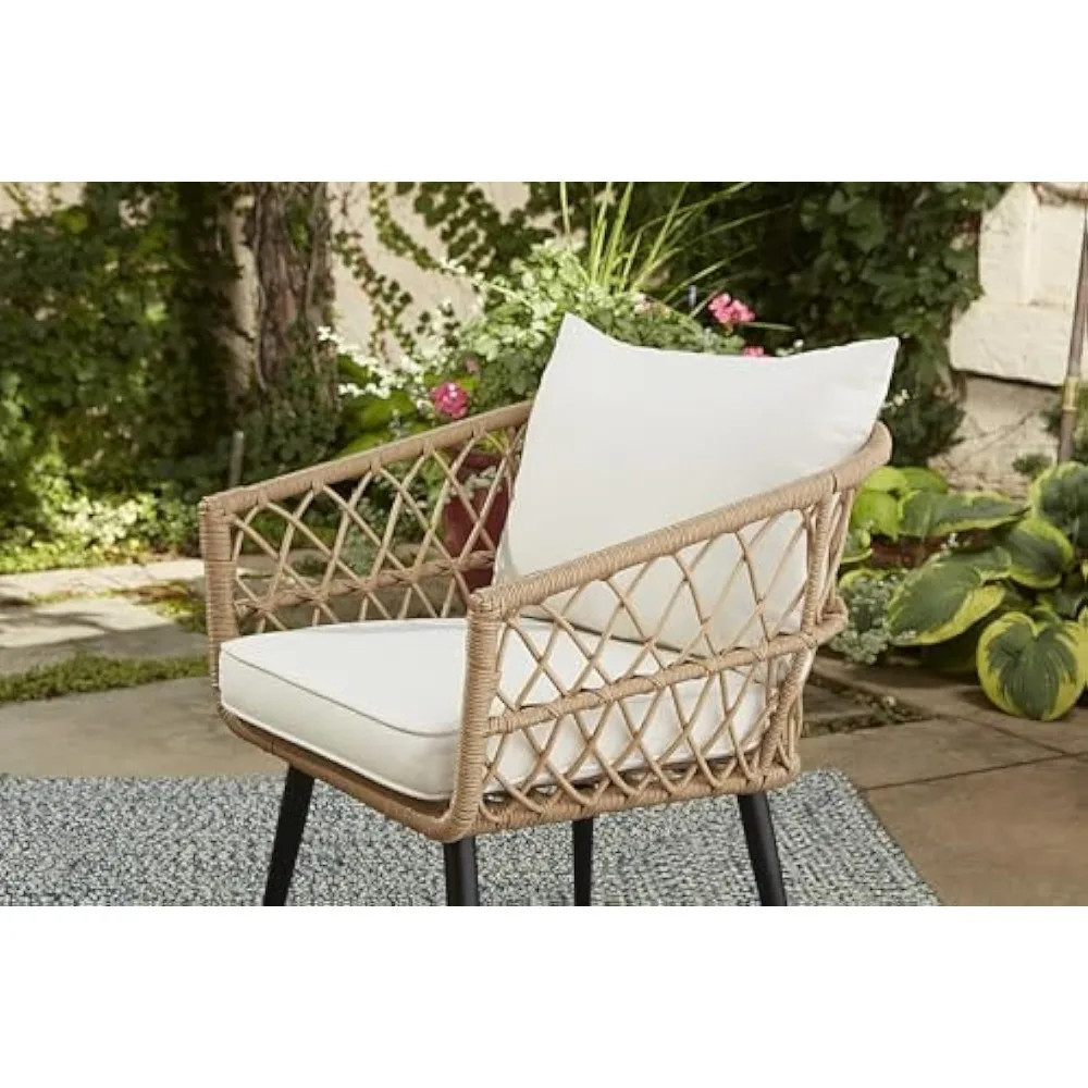 65-YZ03HM Hermosa 3 Piece Chat Set, Aluminum Frame + Tan Wicker + Linen Cushions