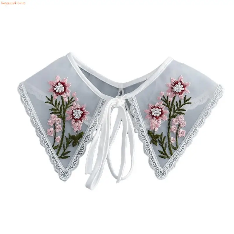 Q5WE Dress False Collar Hollow Collar Embroidery Shawl Neckwrap for Women Summer Dress Female Blouse Shirt Accessories