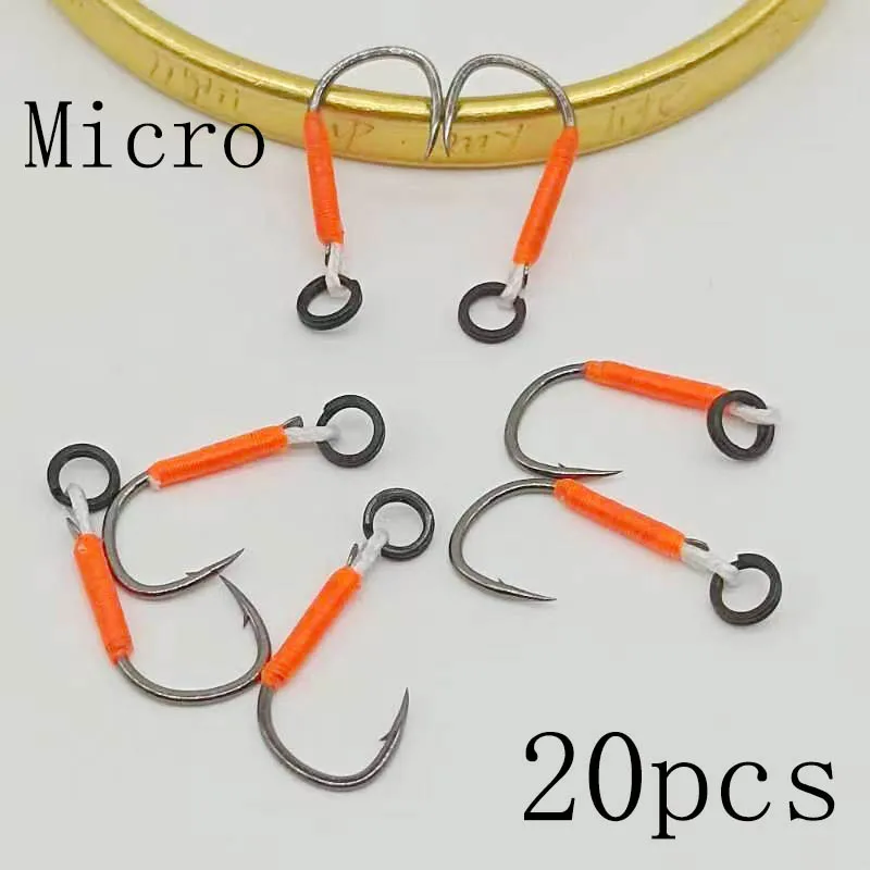 20pcs/Lot BKK Micro Jig Lure Assist Hook Tiny Slow Jigging Single Barbed Assist Hooks High Carbon Steel Fishing Lure Pesca Spoon