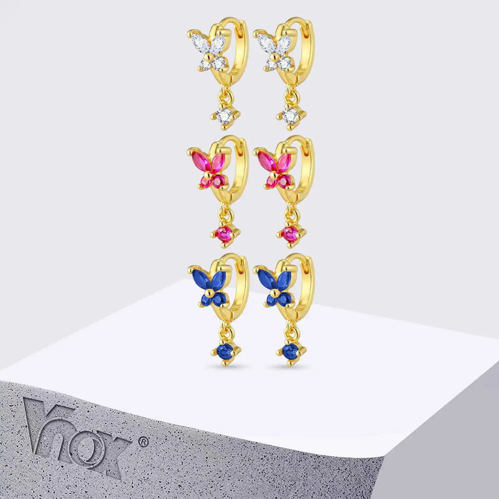 

Vnox Butterfly Cubic Zirconia Cute Little Earrings, Metal Gold Plated Ear Needle, Girls Pretty Ear Jewelry Anti-allergy