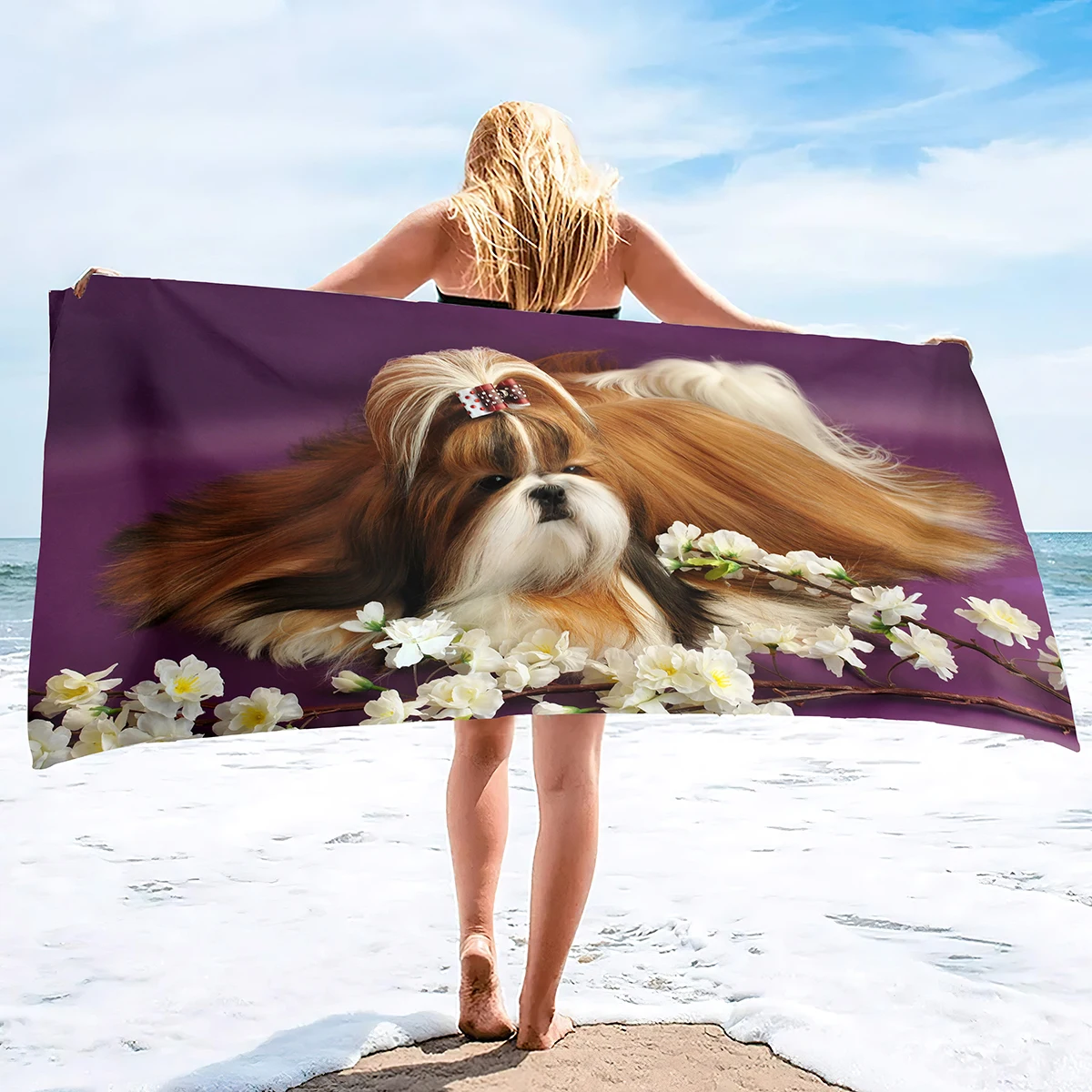 Shih Tzu Dog Beach Towel Soft Highly Absorbent Extra Large Personalized Pet Shih Tzu Towel Oversized Custom Travel Pool Towels