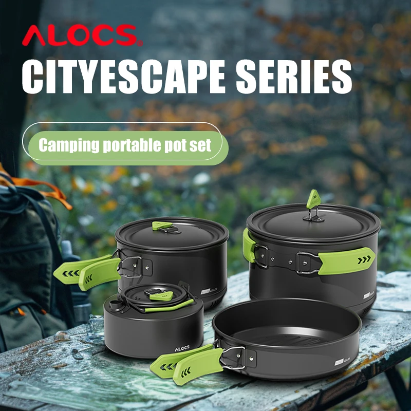 ALOCS CW-C65 pentole da campeggio pentole padella bollitore per acqua Set compatto Mess Kit Gear per zaino da viaggio Picnic lega di alluminio