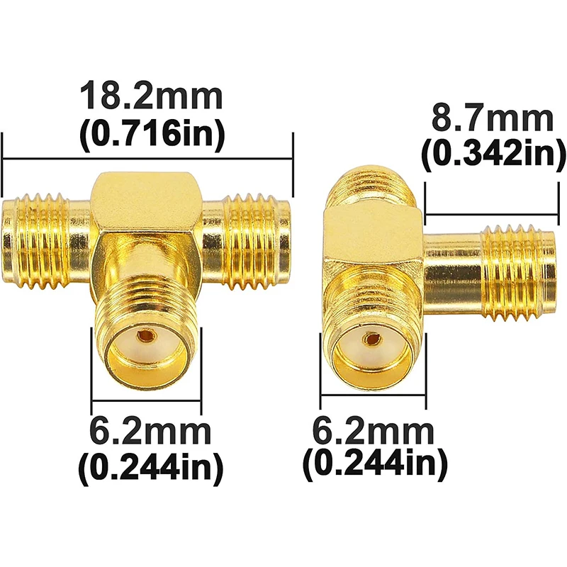 3 Way T Shape SMA Splitter Connector SMA Female To Dual 2x SMA Female RF Coaxial Adapter for WIFI Antenna FPV