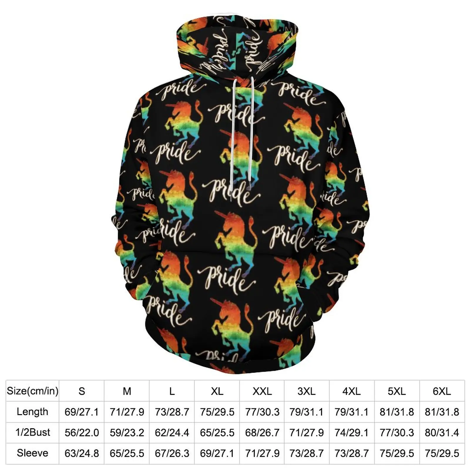 Rainbow Unicorn Pride Loose Hoodies Unicorns Design Typography Art Modern Hoodie Men Long Sleeve Oversize Streetwear Graphic Top