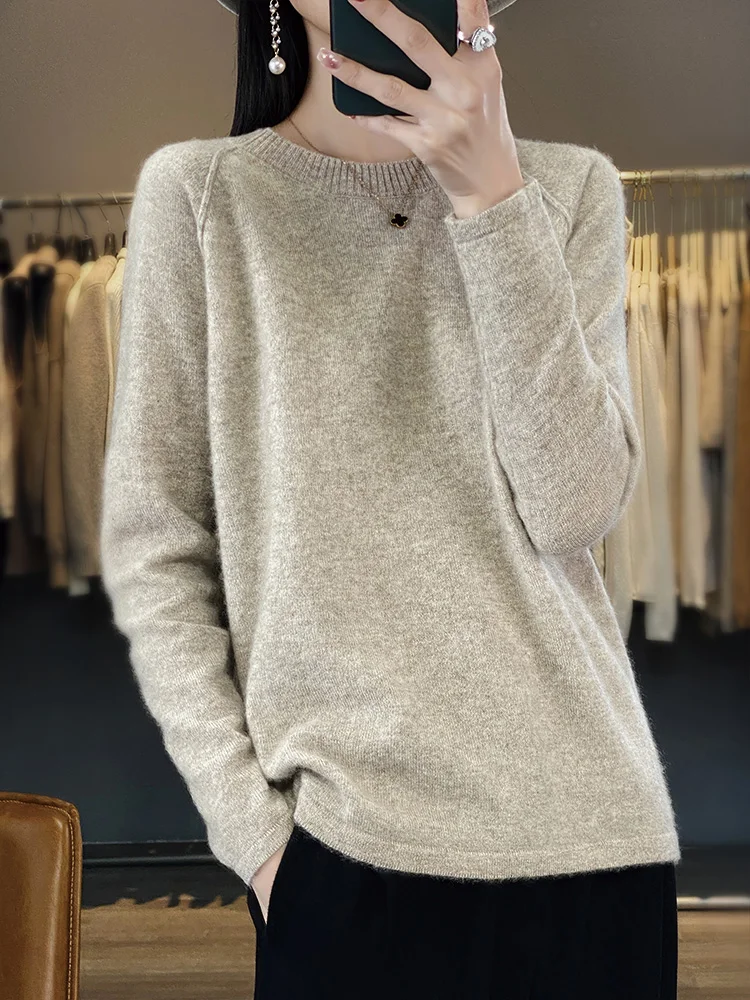 

Women Spring Autumn Sweater 100% Merino Wool Pullovers O-neck Long Sleeves Female Casual Cashmere Knitwear Korean Fashion Tops