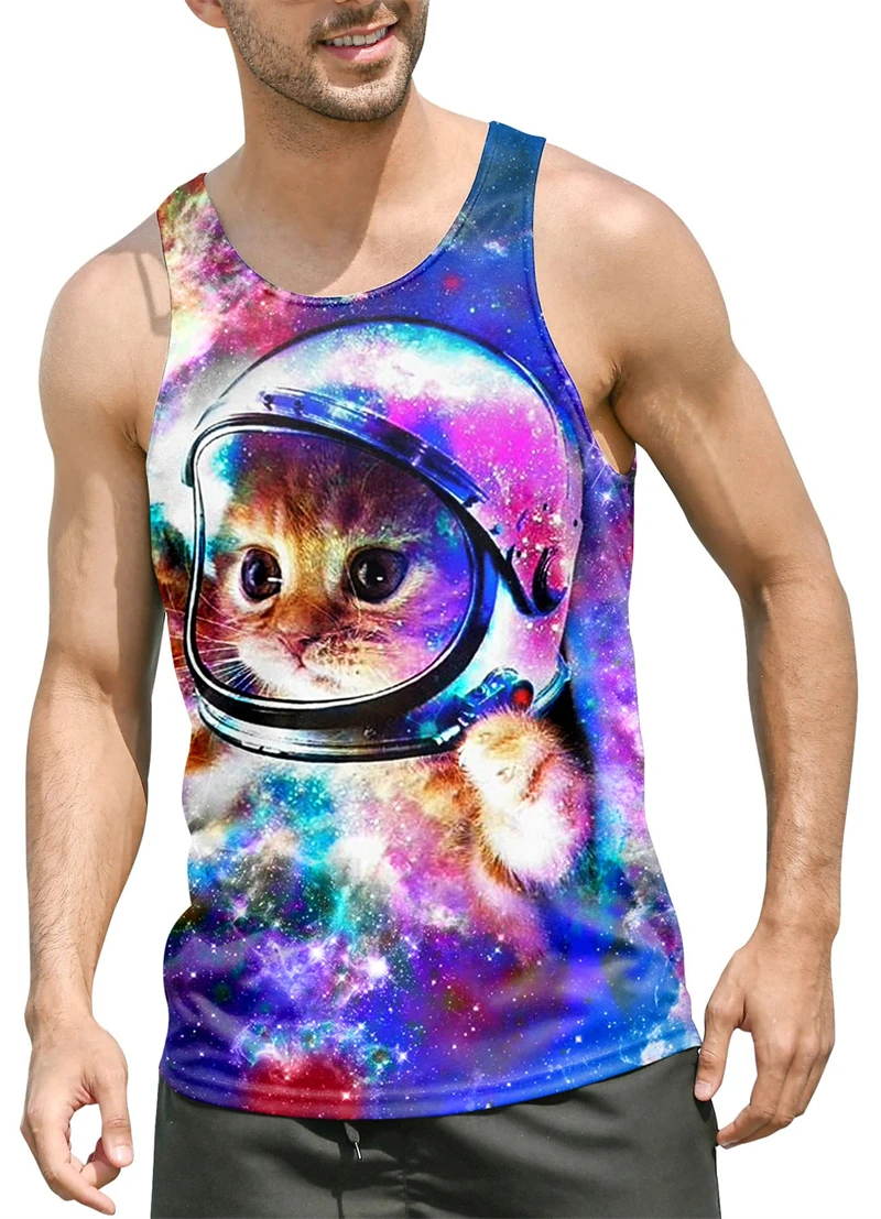 Pop 3D Funny Cat Printed Tank Top Gym Clothing Men Summer Streetwear Basketball Vest Quick Drying Sleeveless T-Shirt Y2k Tops