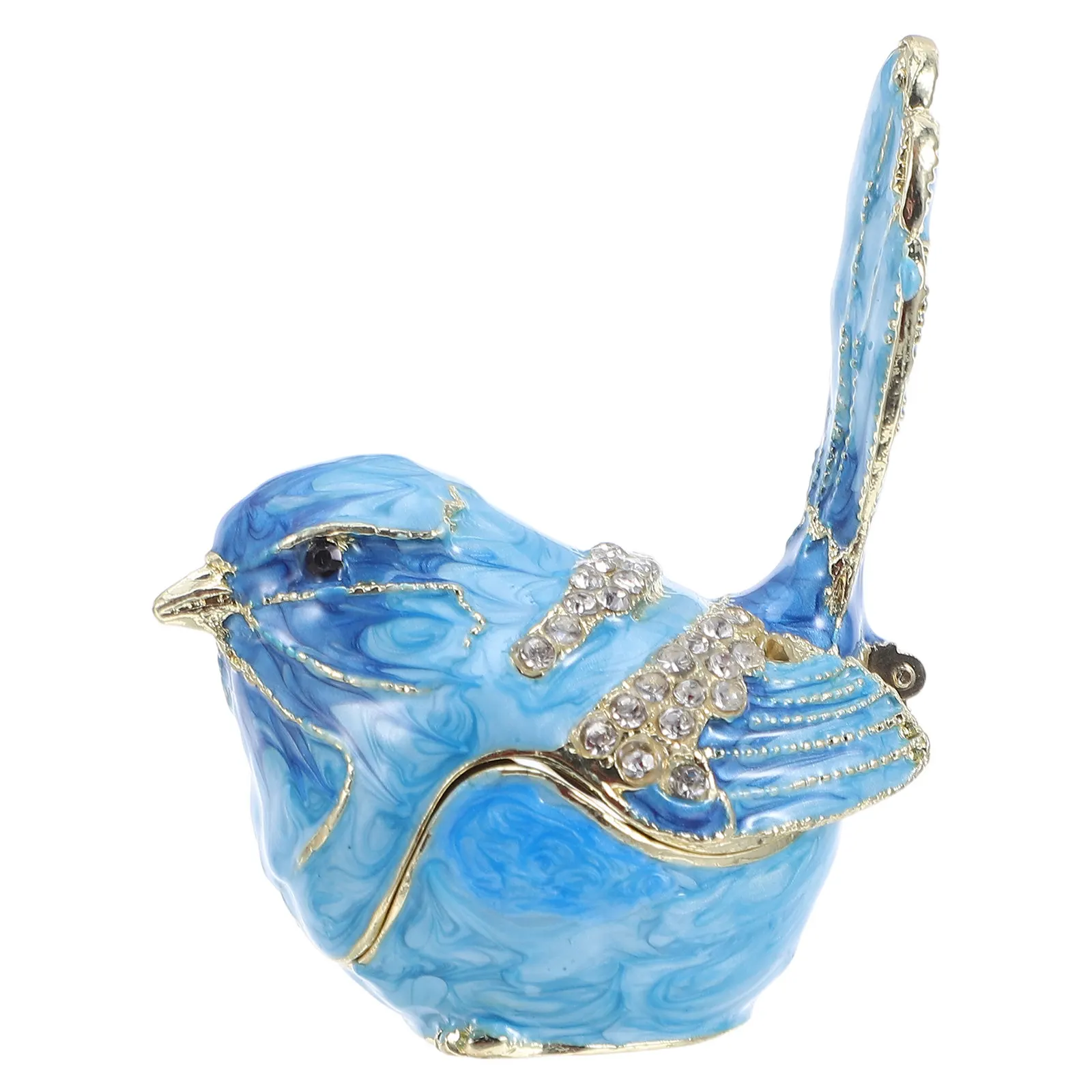 

Hinged Bird Jewelry Box in Metal Enamel Finish Small Trinket Case for Ring Earring Necklace Storage Cute Decorative Gift for Her