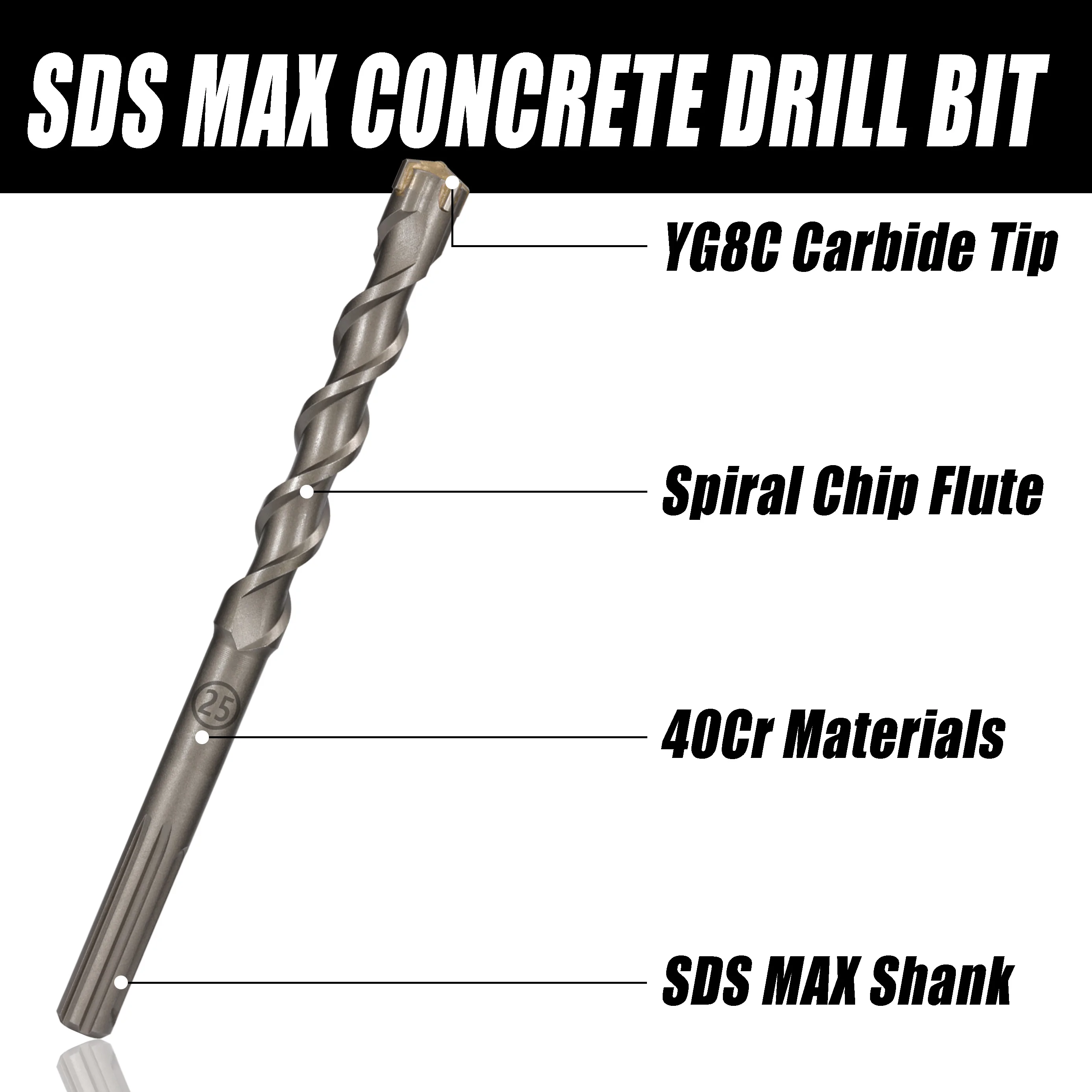 1Pc Concrete SDS MAX 8-28mm Bit Cross Cutter head double auger Hammer 280mm Wall Brick Block Electric Hammer Masonry Bit