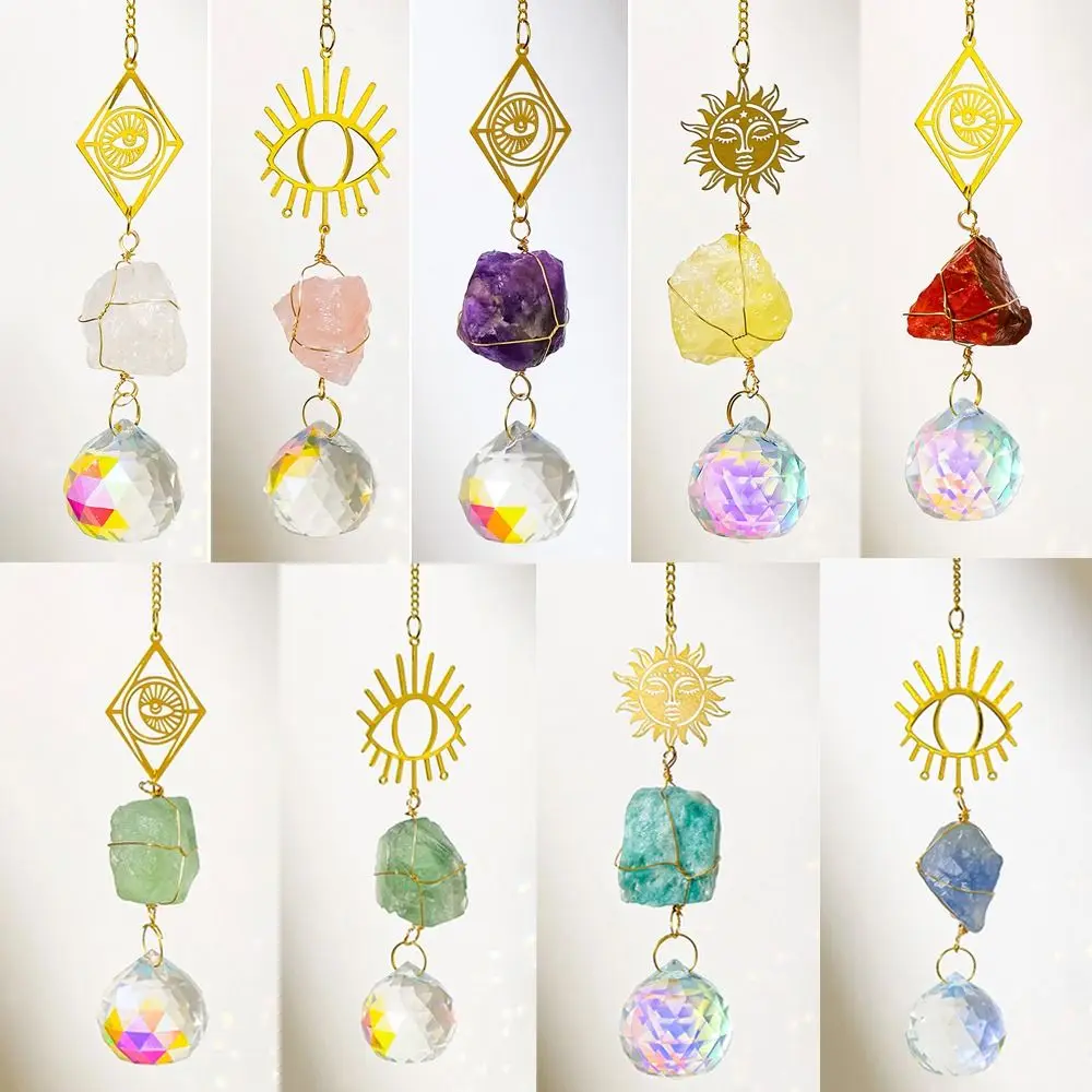 Natural Amethyst Wind Chimes Original Stone Festival Decor Sun Catcher Wind Chime Landscape Handicrafts Crystal Pendant