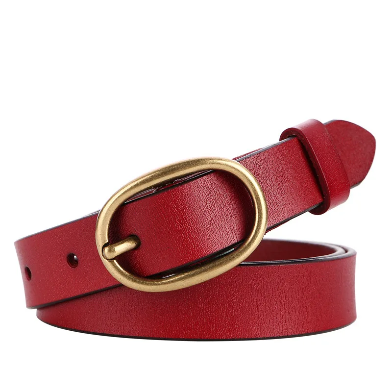 Damen-Gürtel aus echtem Leder, 2,3 cm breit, zweilagige Rindsleder-Metall-Dornschließe, schlichte Mode für Jeans – Detail 12