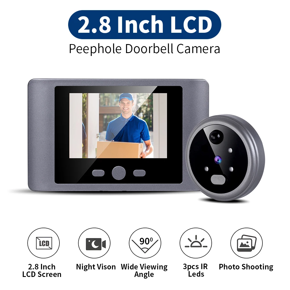 

Peephole Camera Doorbell PIR Motion Light Screen 4 Ringtone Chime Door Viewer Camera Smart Home 2.8 inch Eye 2000mAh Door Bell