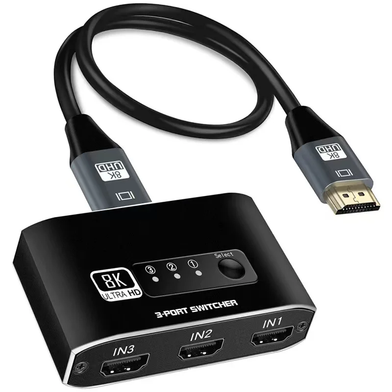3 in 1 Out HDMI 2.1 Switch 4K 120Hz,Ultra HD, 8K Hdmi Selector Switcher for Game Consoles
